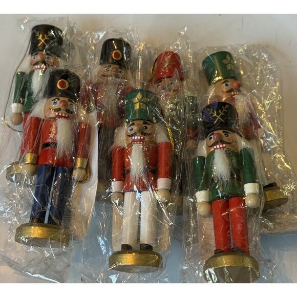 Lot of 7 Wooden Nutcracker Ornaments 4” Soldiers Michaels Holiday Christmas NEW - Picture 1 of 7